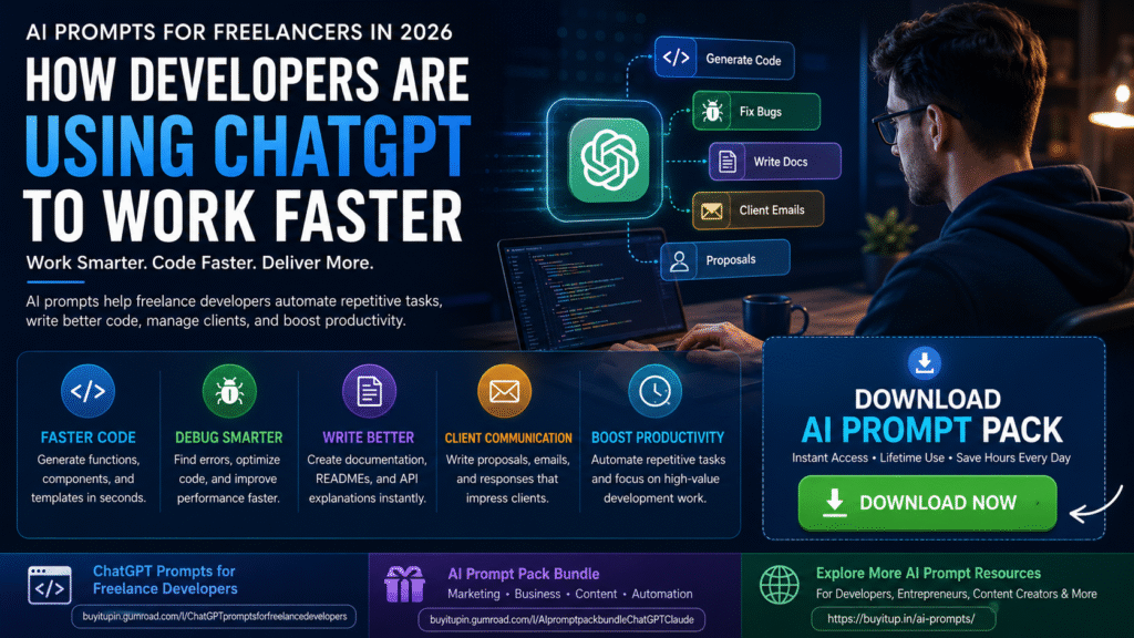 AI prompts help freelance developers code faster, debug smarter, automate workflows, and boost productivity with ChatGPT in 2026.
